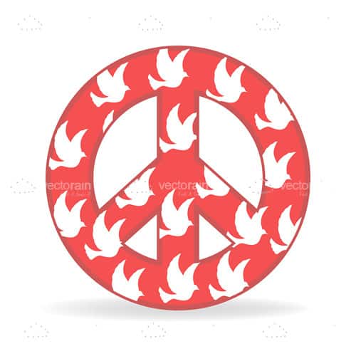 Peace Sign in Red with White Doves Print